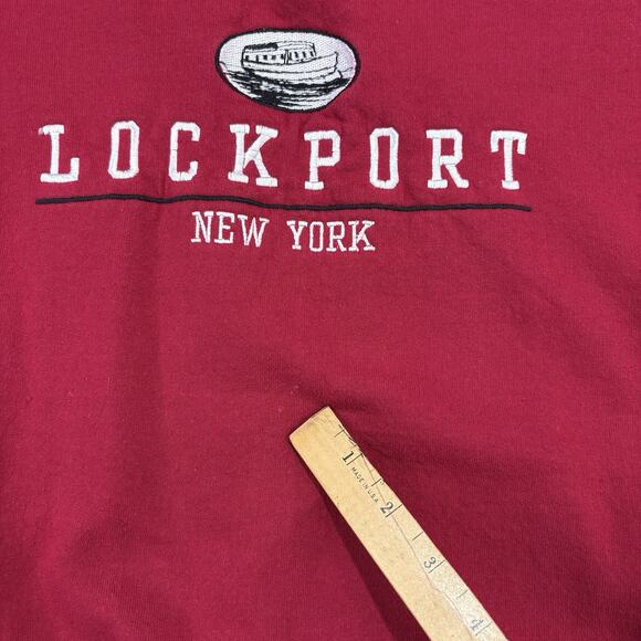 Vintage Lockport New York Crewneck Sweatshirt Pullover Red Large Embroidered - Picture 4 of 7